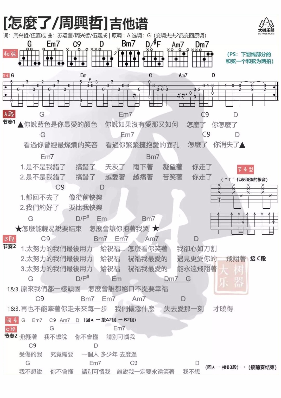 怎么了吉他谱_周兴哲_《怎么了》G调简单版弹唱谱_高清和弦图谱1