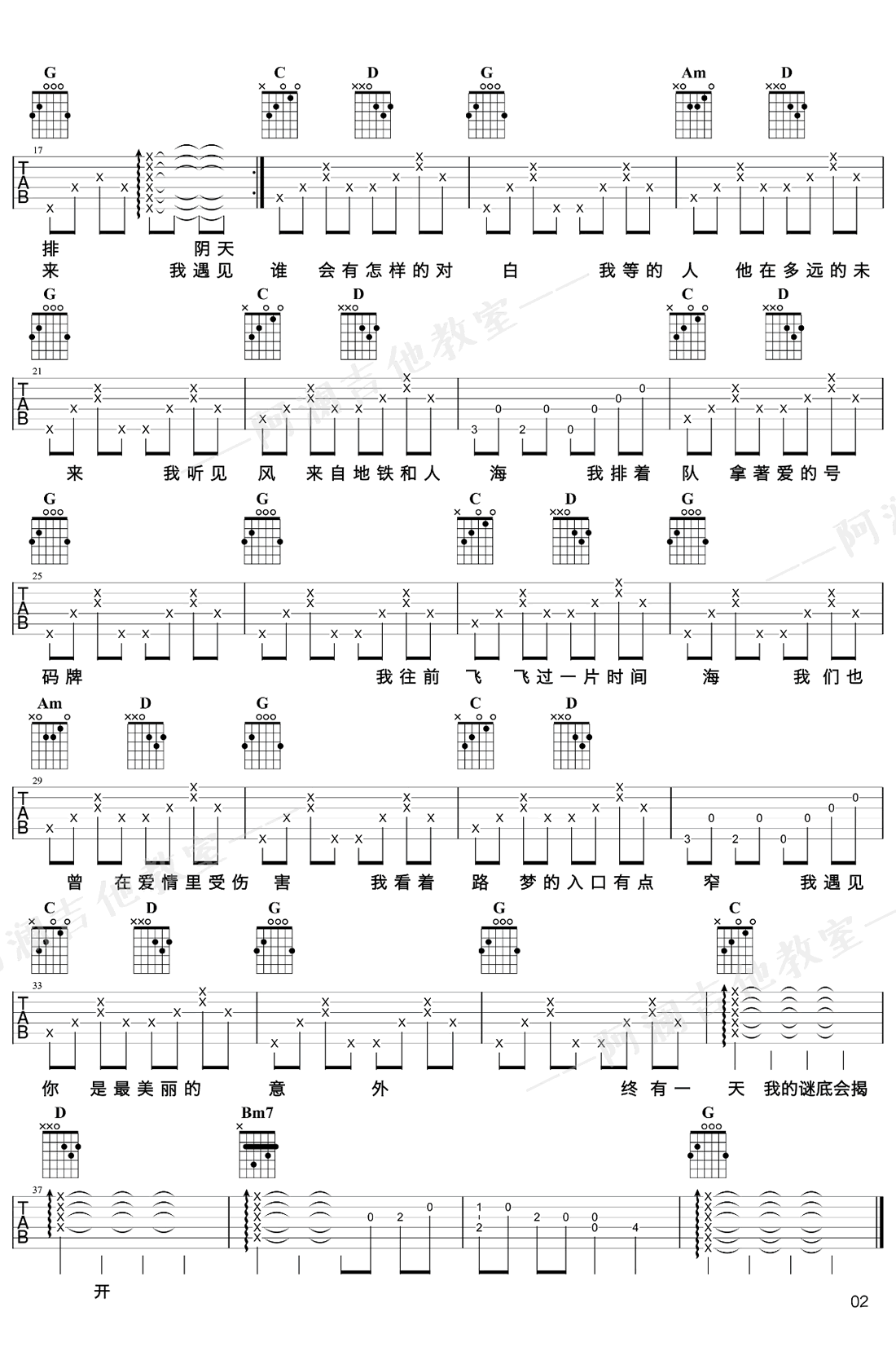 遇见吉他谱_孙燕姿_G调吉他谱_弹唱教学视频1