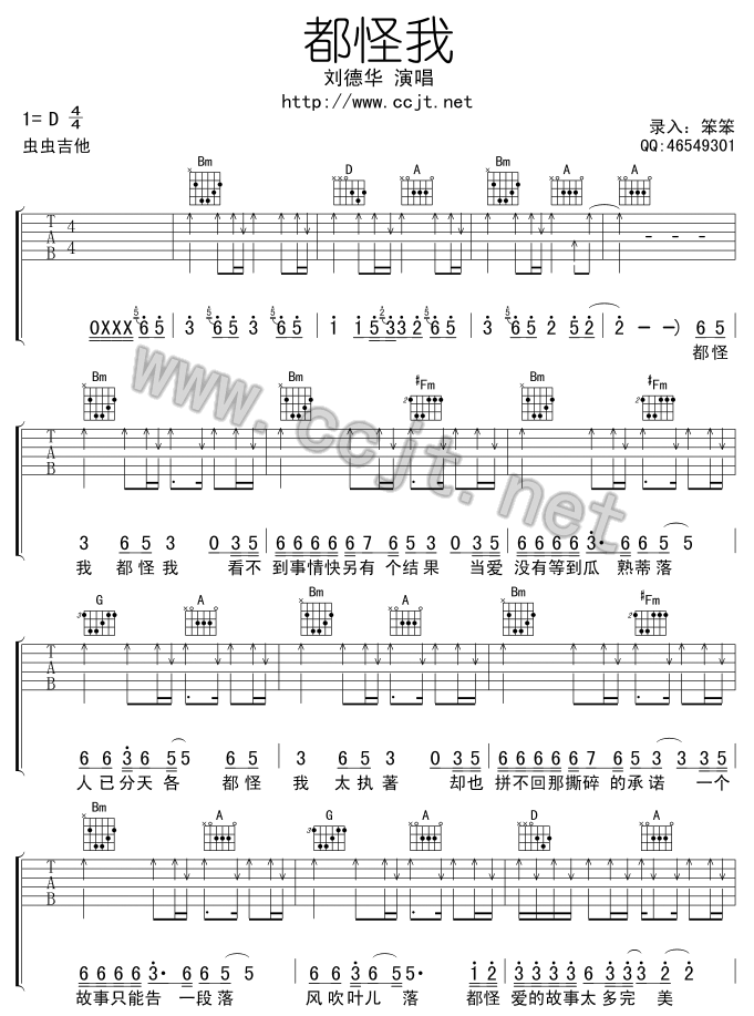都怪我吉他谱 D调男生版_虫虫吉他编配_刘德华1