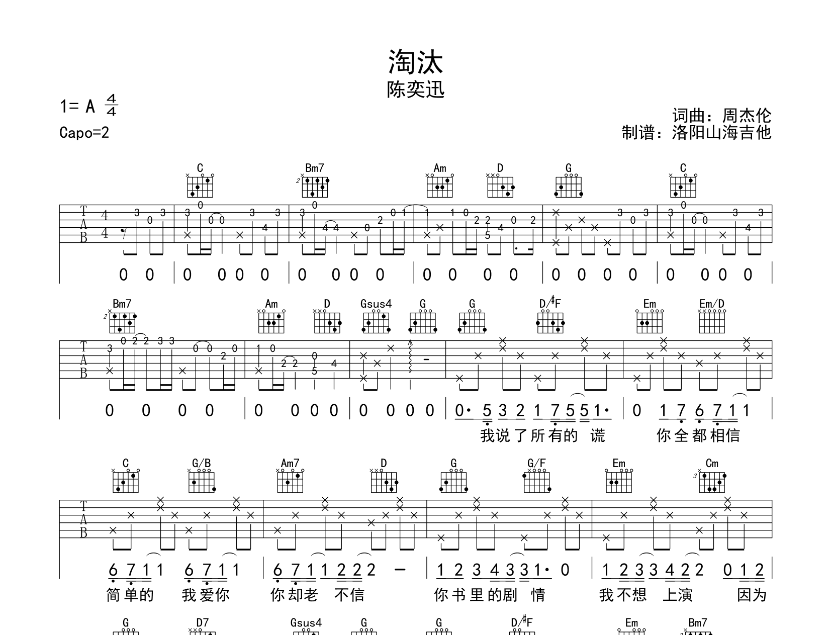 陈奕迅《淘汰》吉他谱_《淘汰》G调原版弹唱谱1