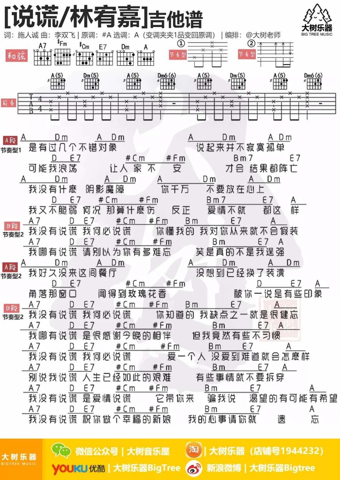 说谎_A调吉他谱_林宥嘉1