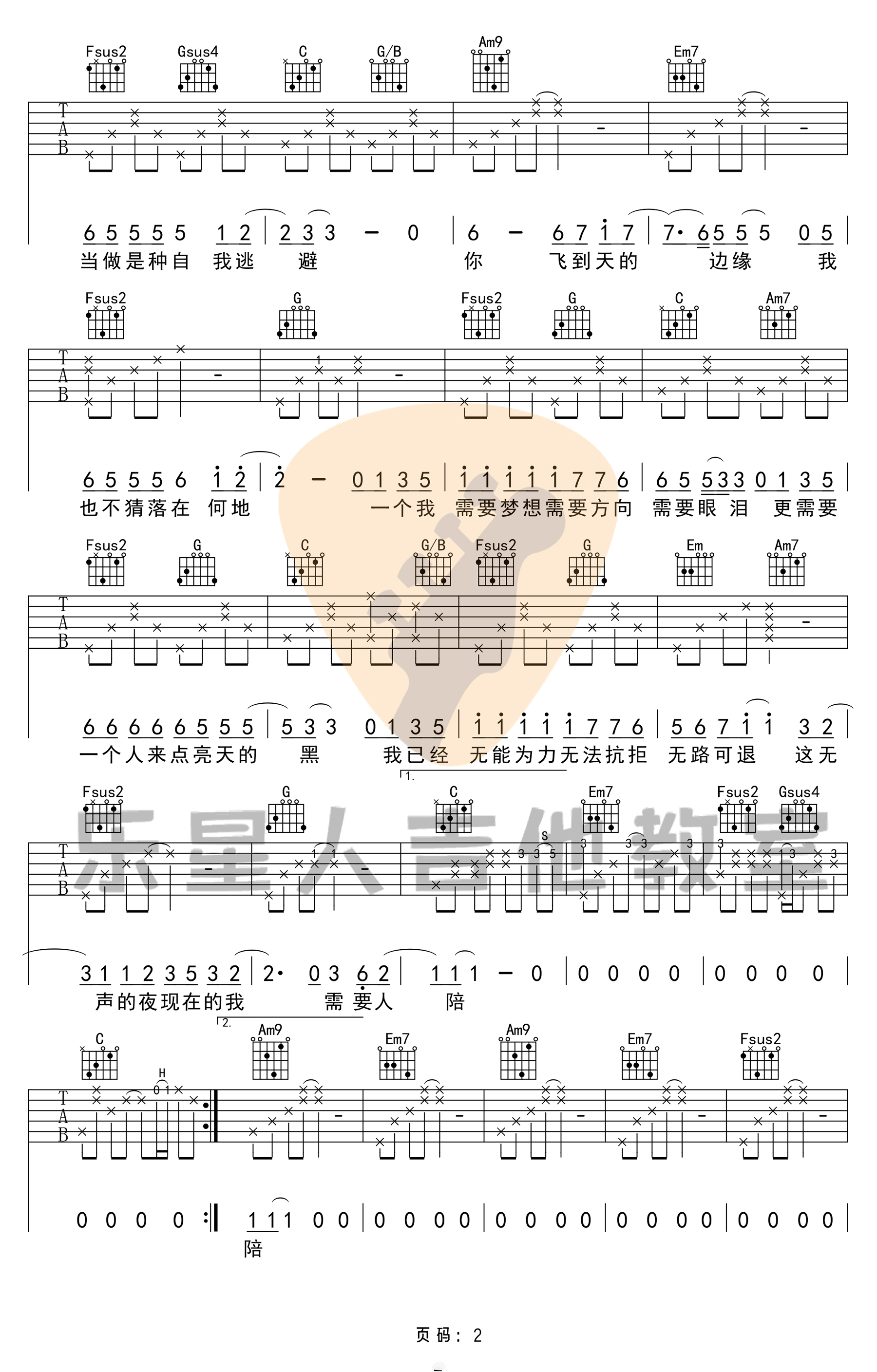 王力宏《需要人陪》吉他谱-2