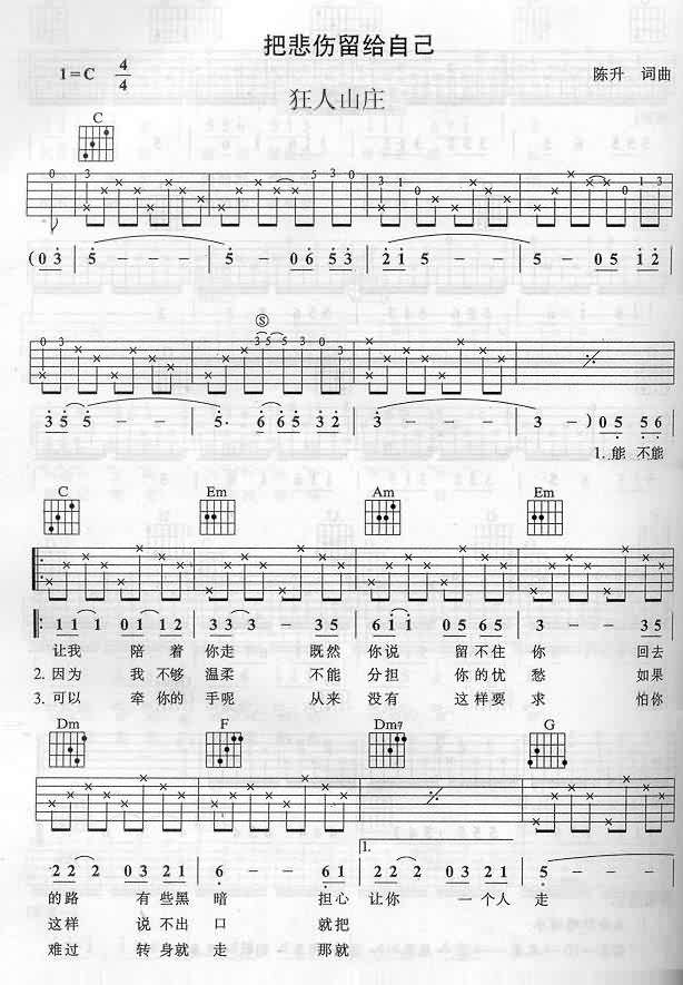 《把悲伤留给自己》吉他谱1