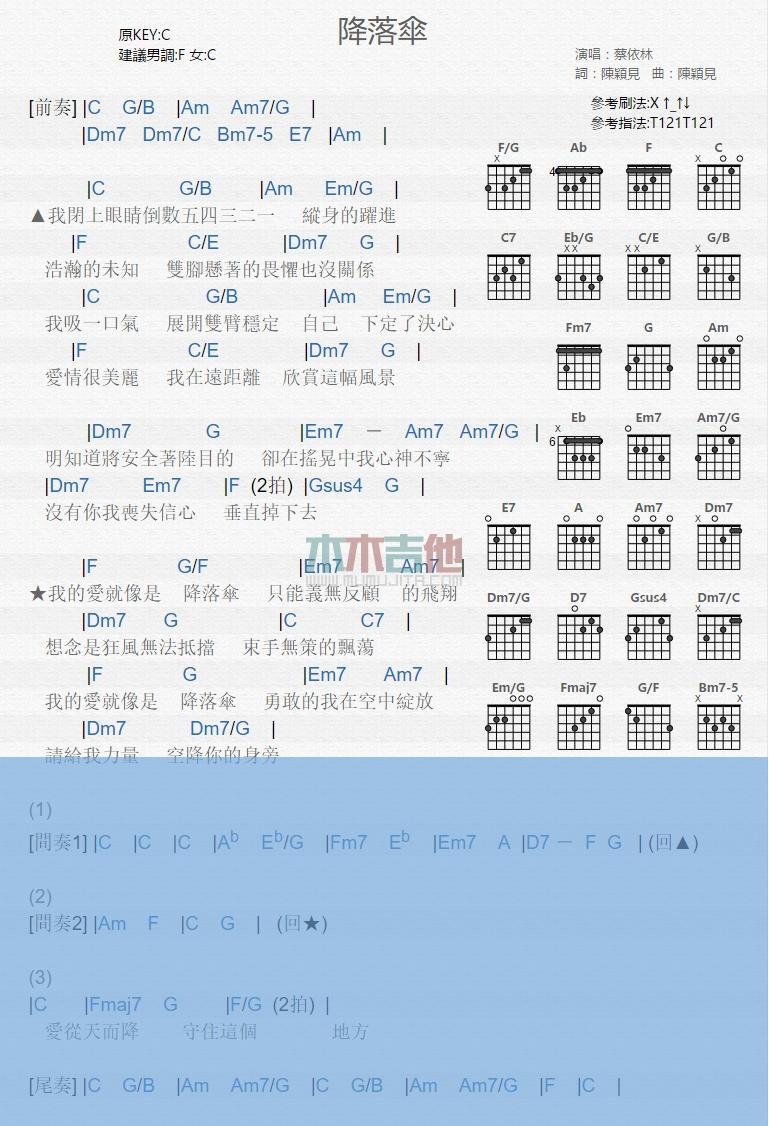降落伞_吉他谱_蔡依林1