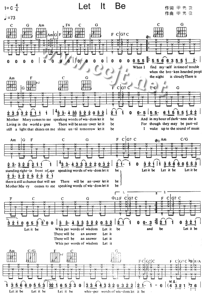 let it be吉他谱 C调六线谱-The Beatles1