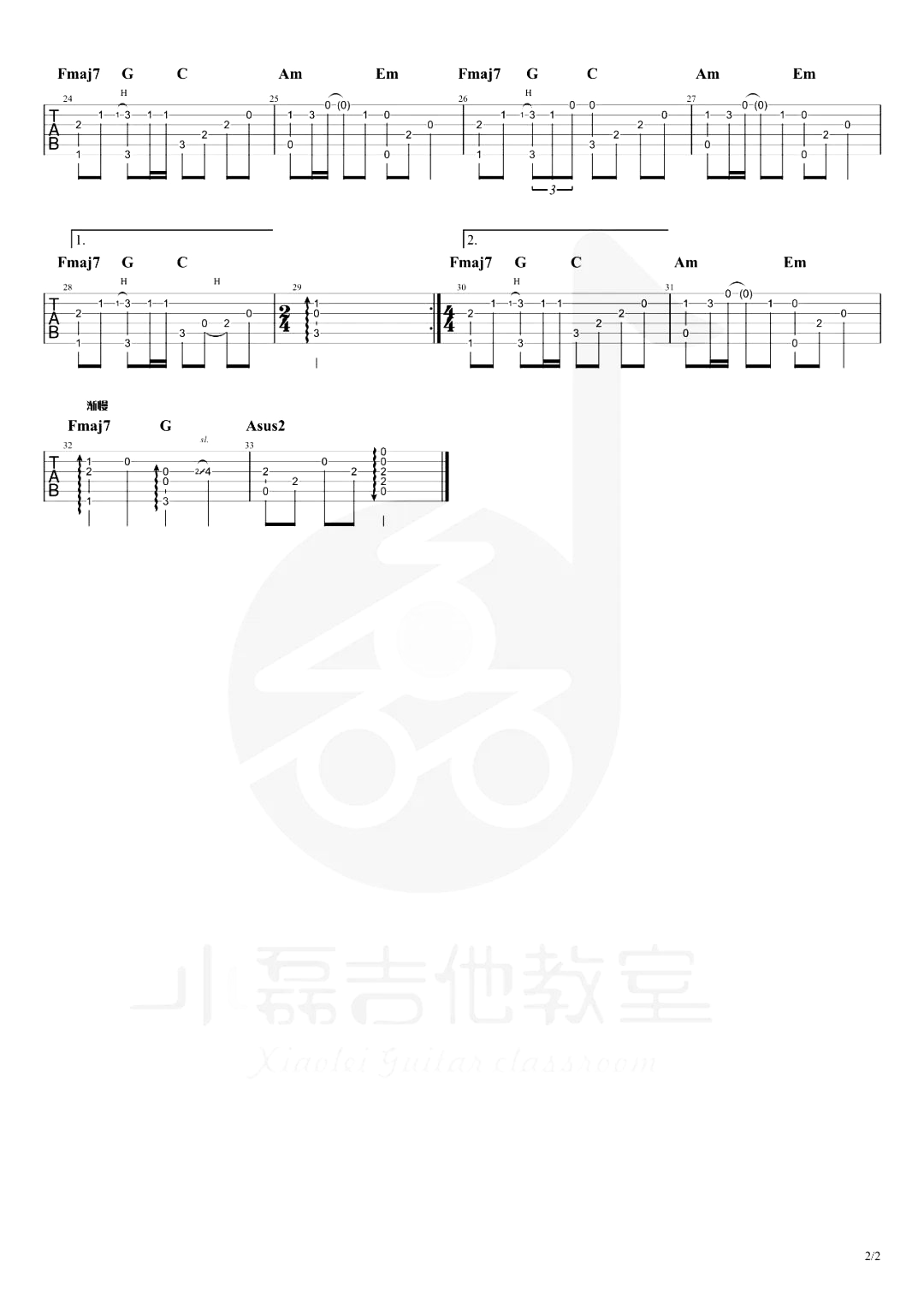 美丽的神话 吉他谱_吉他指弹六线谱_指弹演示教学视频1