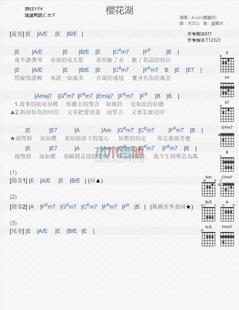 樱花湖_吉他谱_黄丽玲1