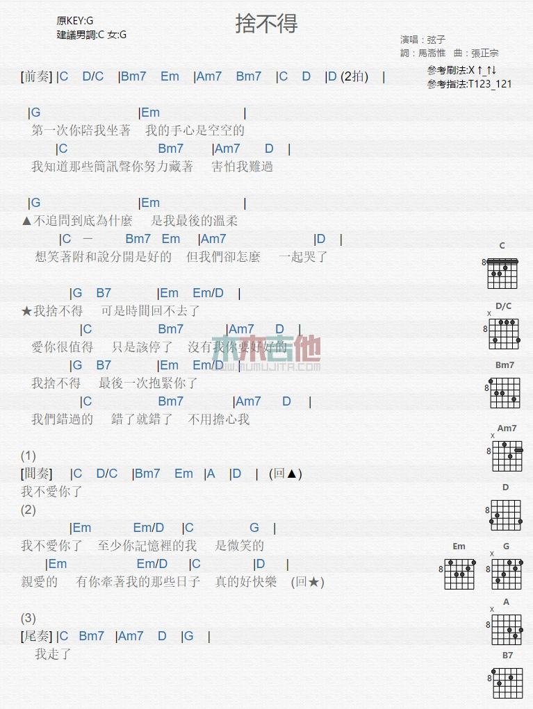 舍不得_吉他谱_弦子1