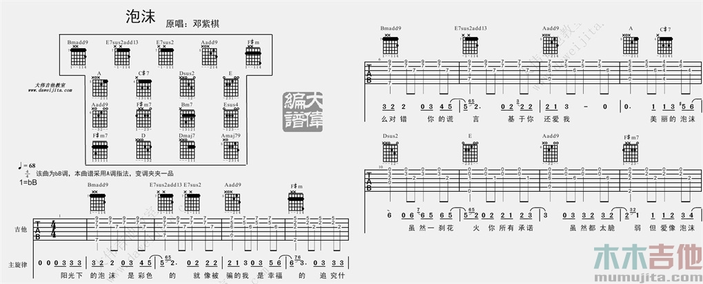 泡沫(吉他谱)_邓紫棋_A调原版六线谱_《泡沫》吉他弹唱谱1