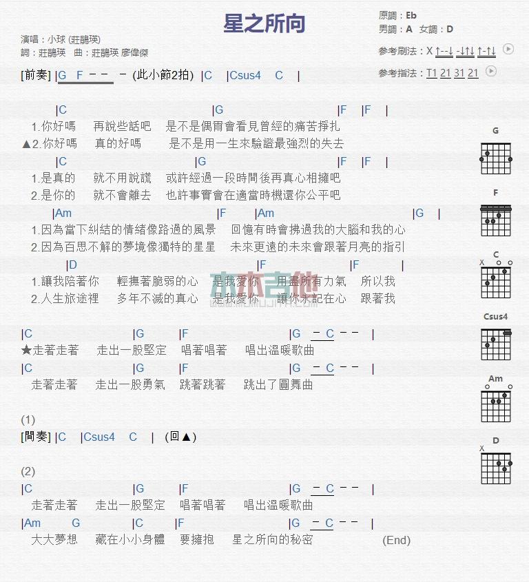 星之所向吉他谱_庄鹃瑛_吉他伴奏弹唱谱1