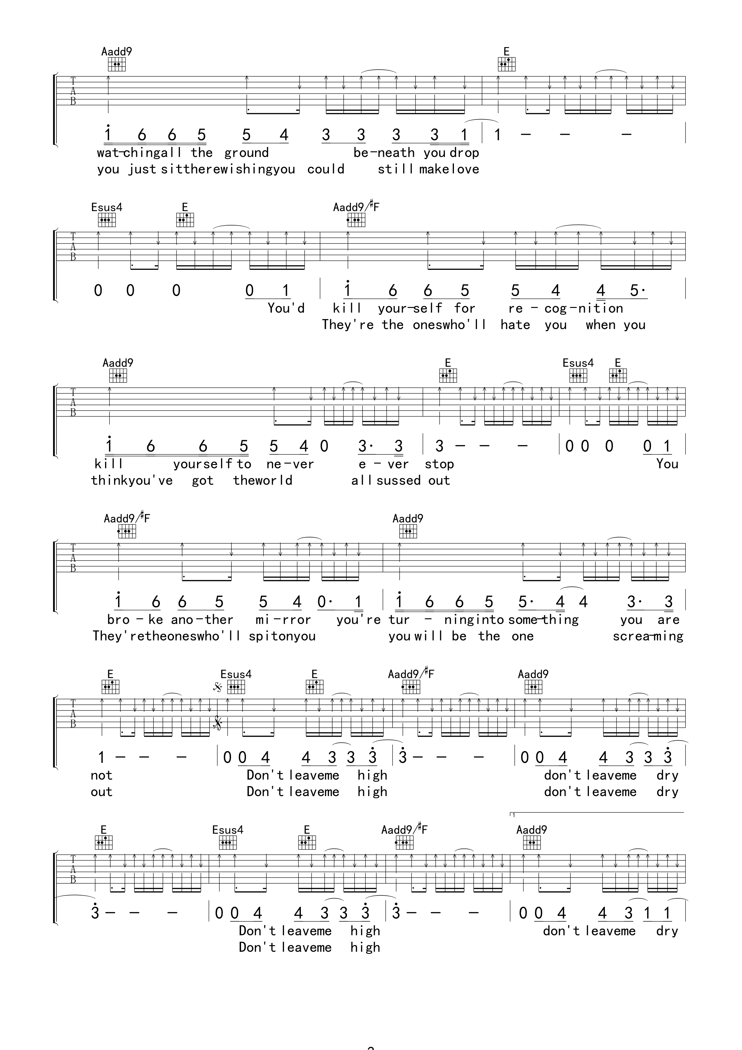 High and Dry吉他谱 E调高清版_卢海江编配_Radiohead2