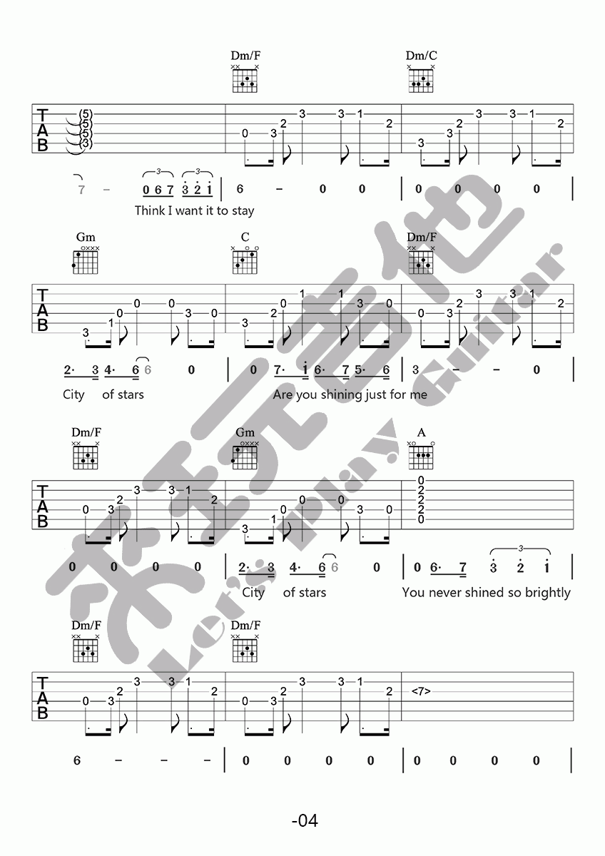 city of stars吉他谱 爱乐之城主题曲 来玩吉他出品4