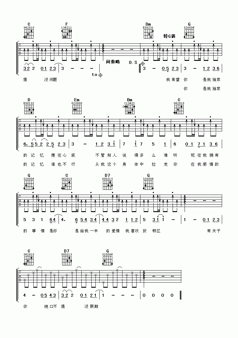 独家记忆吉他谱  陈小春1