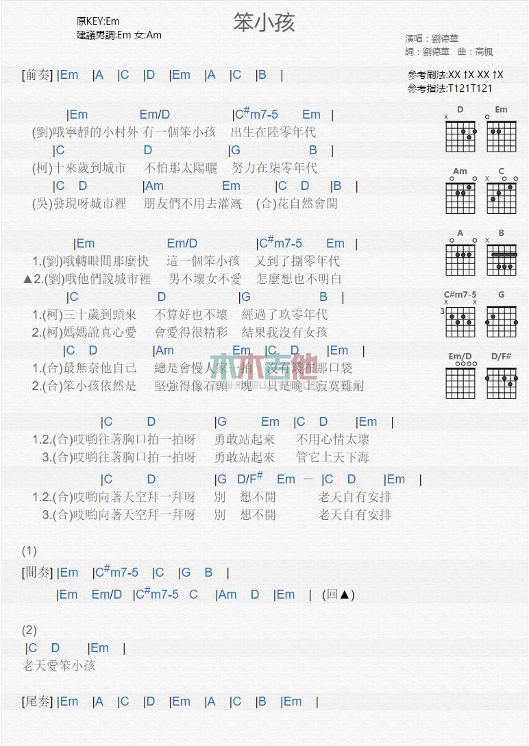笨小孩_吉他谱_刘德华1