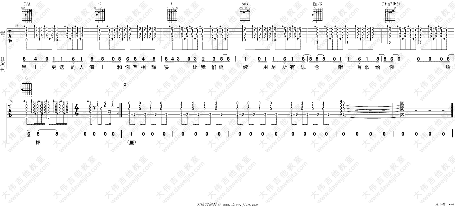 克卜勤吉他谱 C调精选版-孙燕姿1