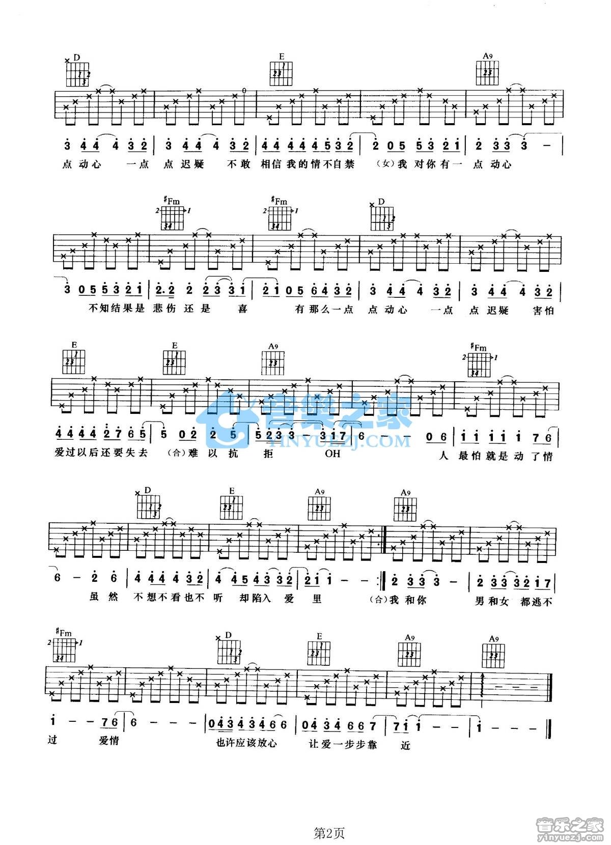 有一点动心吉他谱 A调附前奏_音乐之家编配_张信哲2