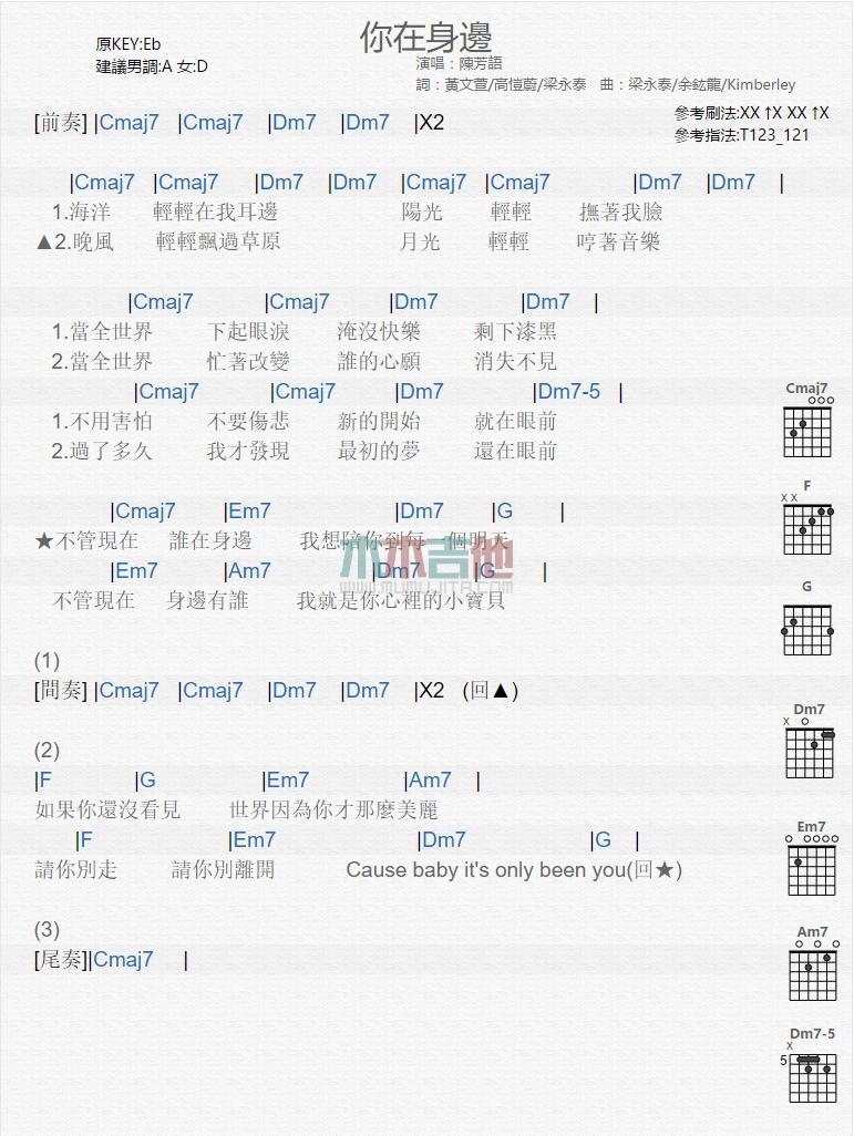 你在身边_吉他谱_陈芳语1