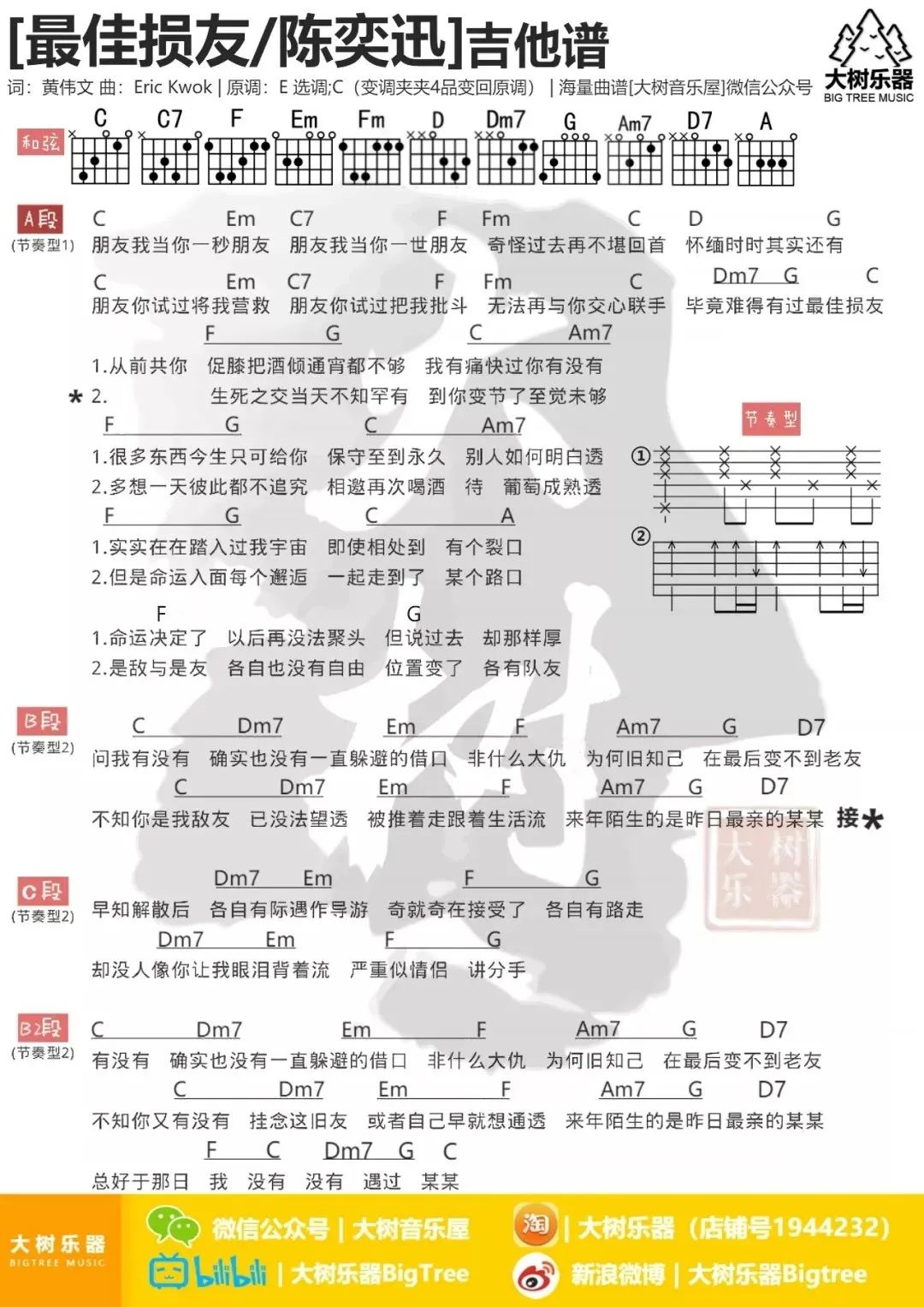 最佳损友吉他谱_陈奕迅_D调原版吉他谱_弹唱演示/教学1