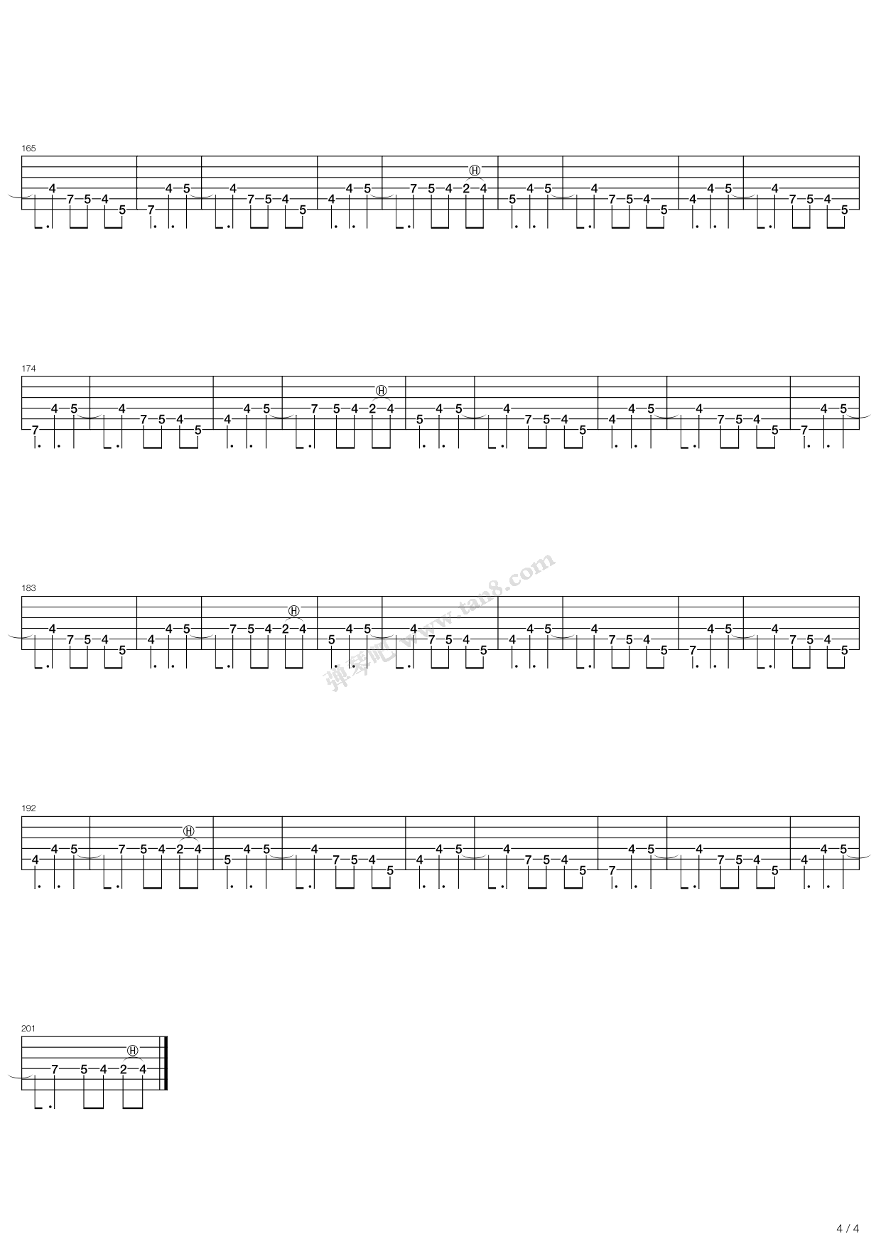 Fade to black指弹谱 C调六线谱_高清版_Metallica4