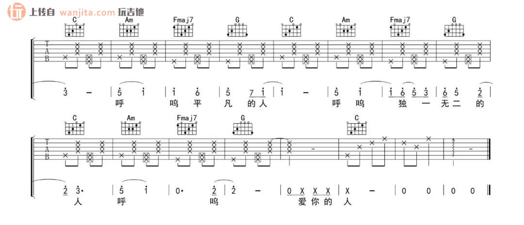 我愿意平凡的陪在你身旁吉他谱_C调原版六线谱_王七七1