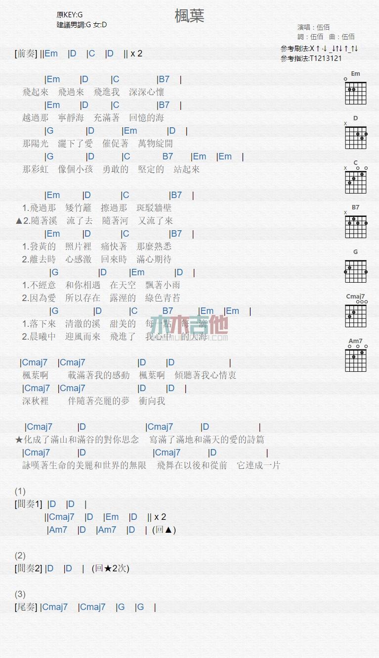 枫叶_吉他谱_伍佰1