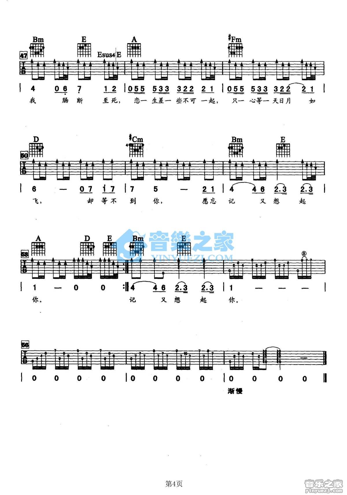 怎么舍得你吉他谱 A调_音乐之家编配_张学友4