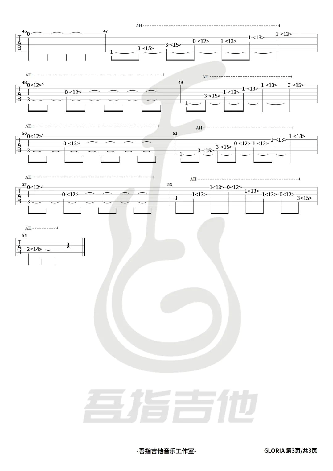 GLORIA指弹谱-邓紫棋-吉他独奏六线谱-附演示教学1