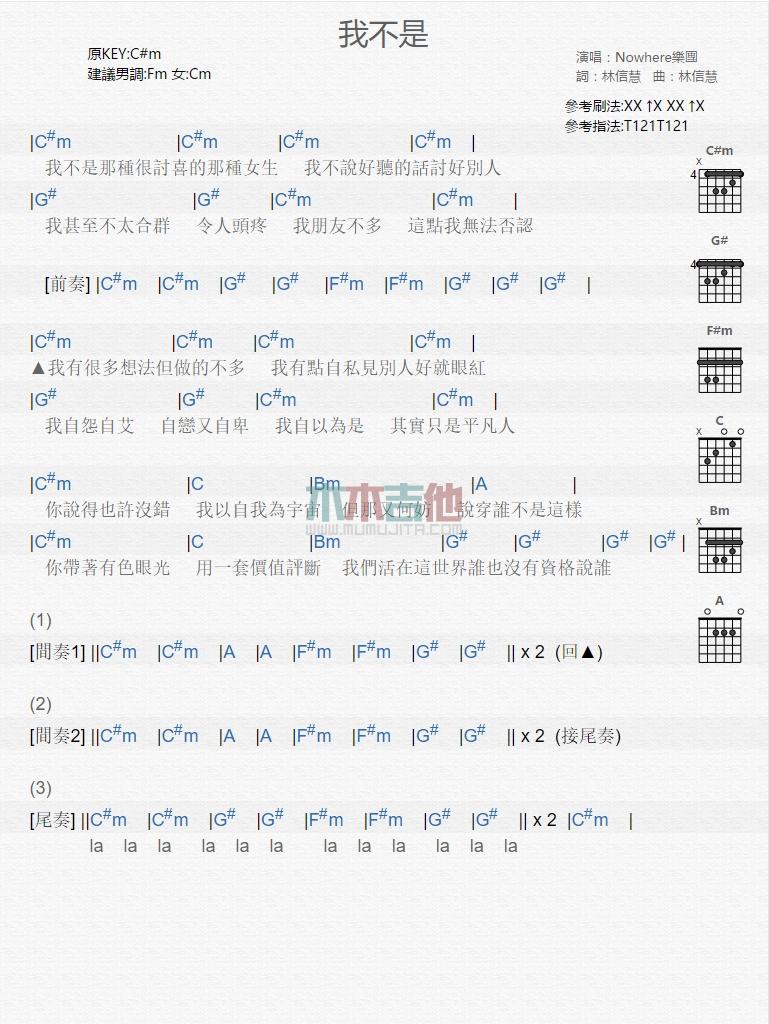 我不是_吉他谱_nowhere乐团1