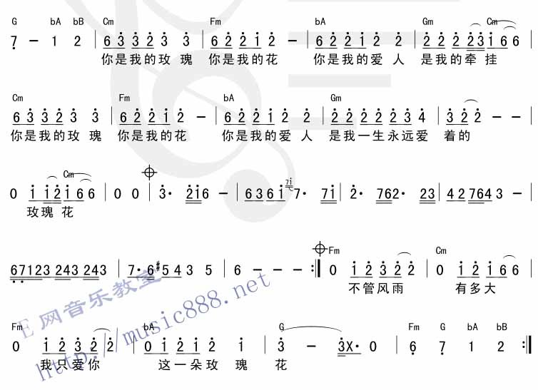 你是我的玫瑰花|吉他谱|图片谱|高清|庞龙1