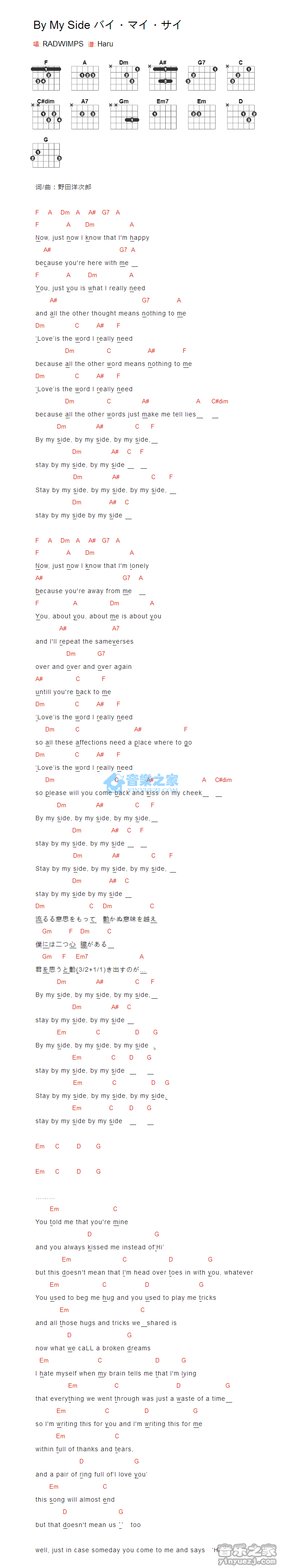 By My Side吉他谱 F调-Radwimps1