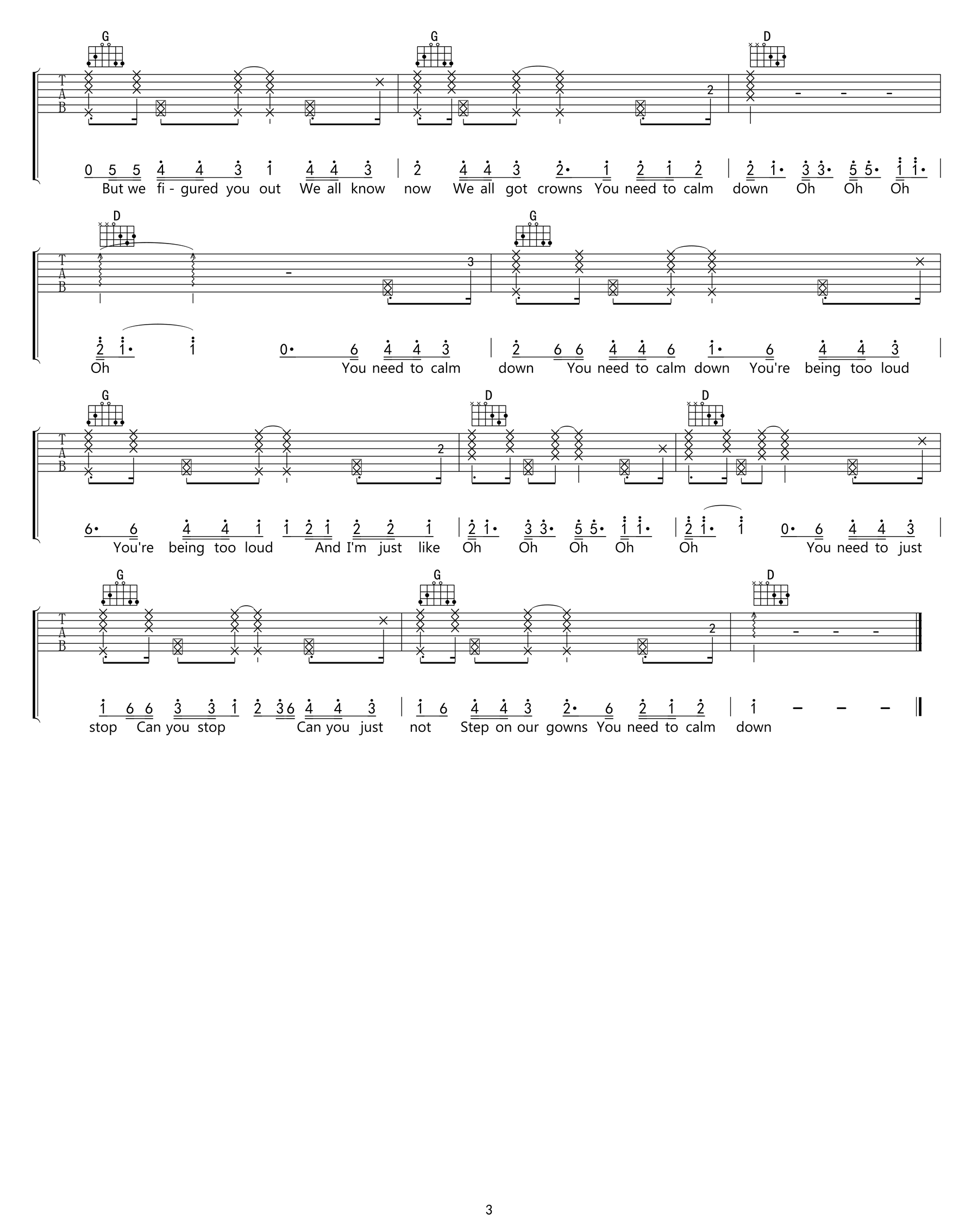 You Need To Calm Down吉他谱_Taylor Swift_弹唱六线谱3