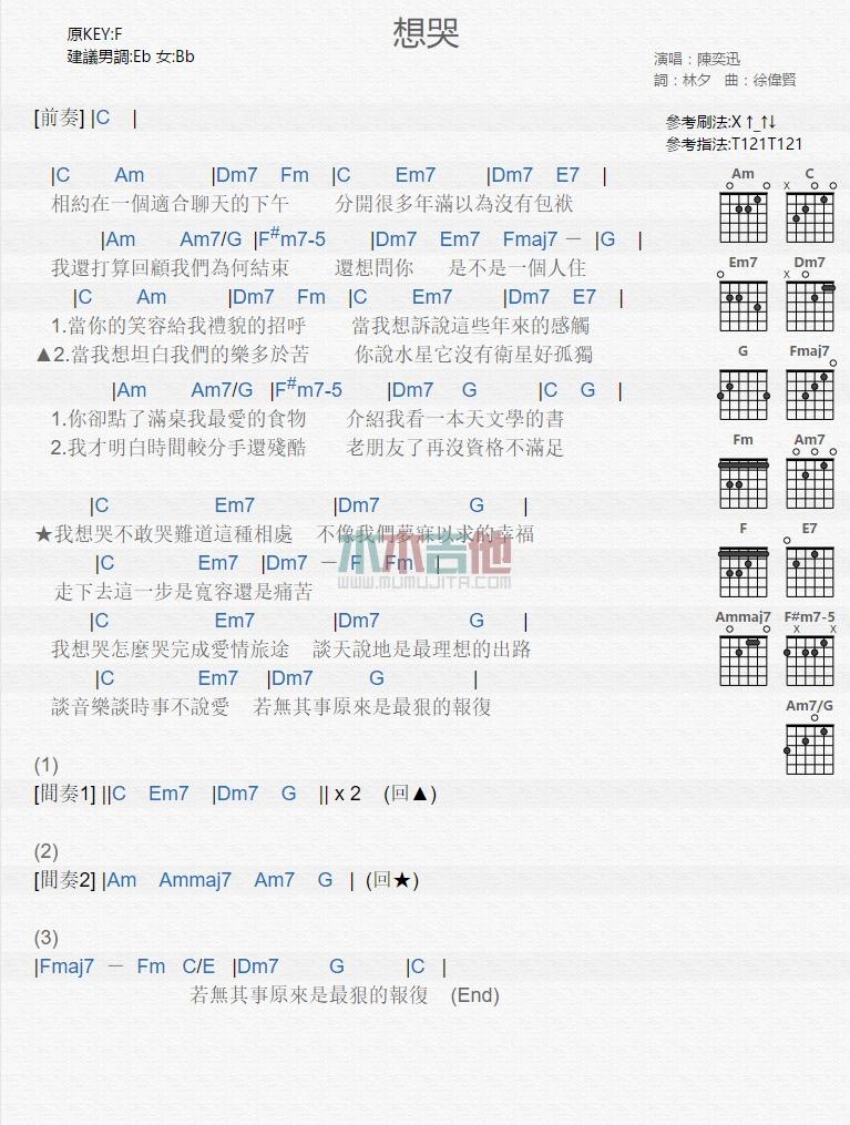 想哭_吉他谱_陈奕迅1