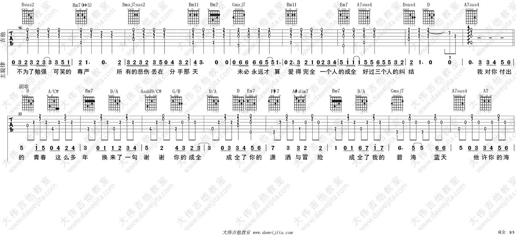 成全吉他谱 林宥嘉 D调弹唱谱 《成全》吉他教学视频2