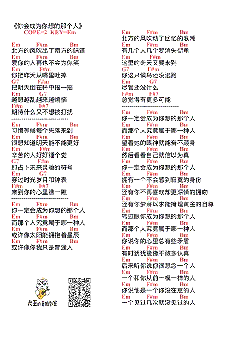 你会成为你想的那个人吉他谱-梁博-弹唱图片谱1