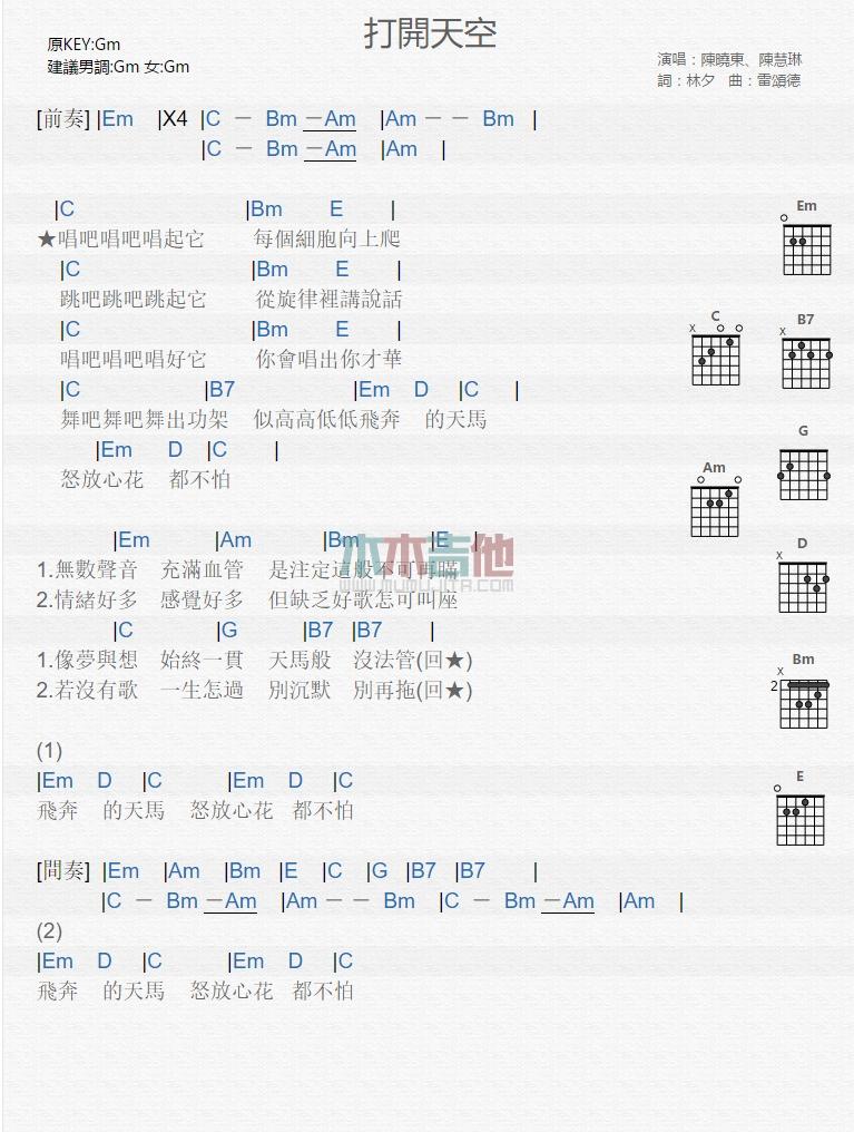 打开天空_吉他谱_陈晓东1