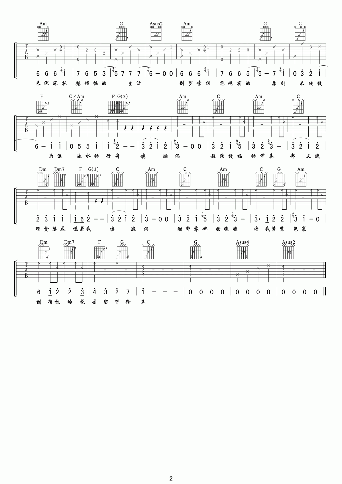 漩涡吉他谱 C调2