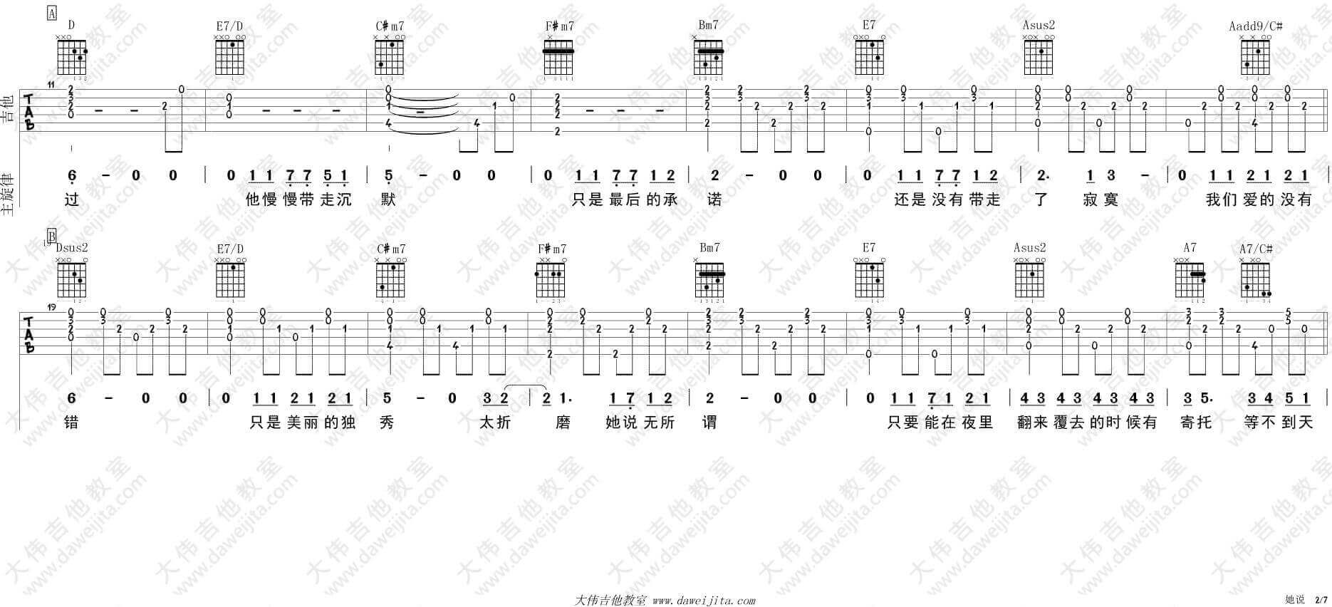 她说吉他谱 A调附视频-林俊杰1