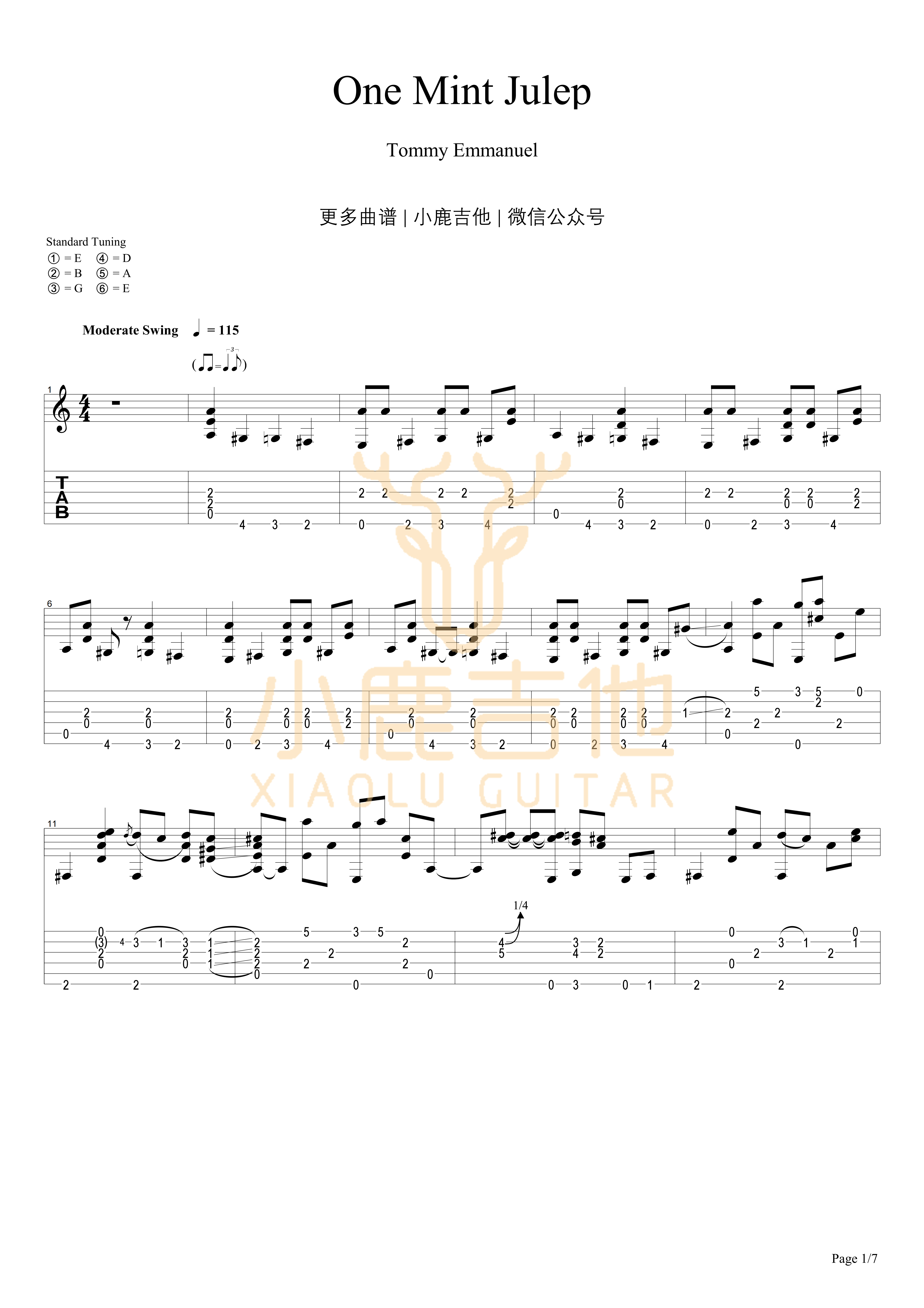 One Mint Julep-Tommy Emmanuel指弹吉他谱（小鹿吉他）1