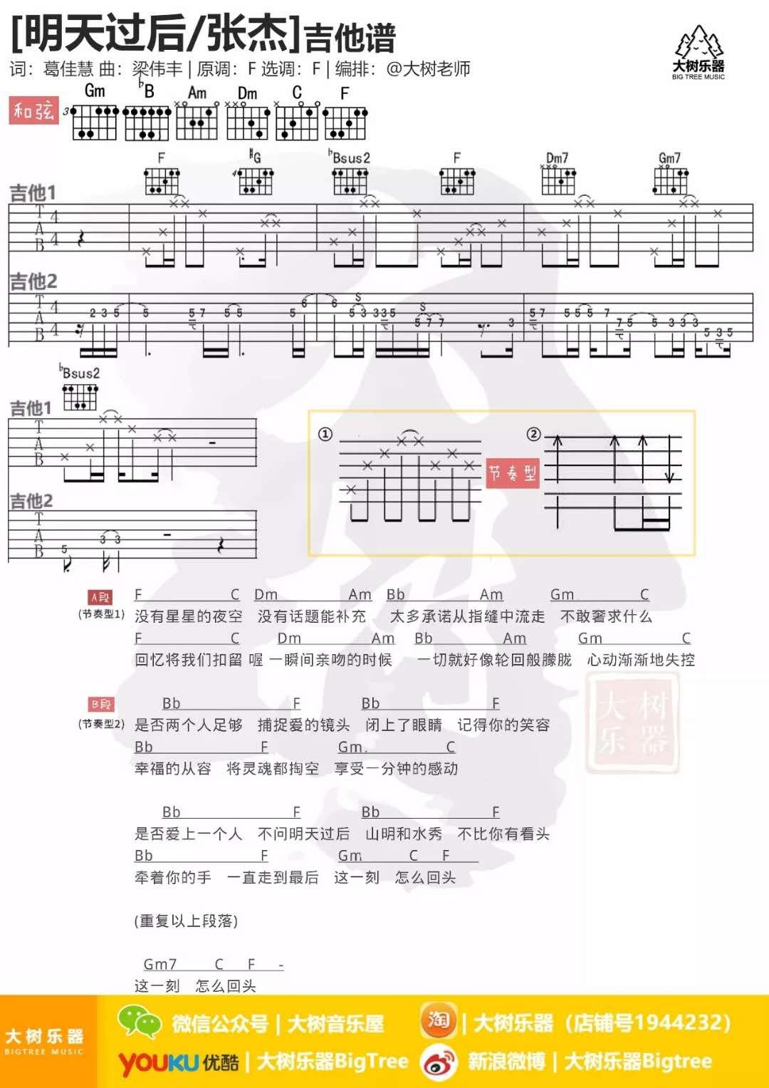 明天过后_F调吉他谱_张杰1