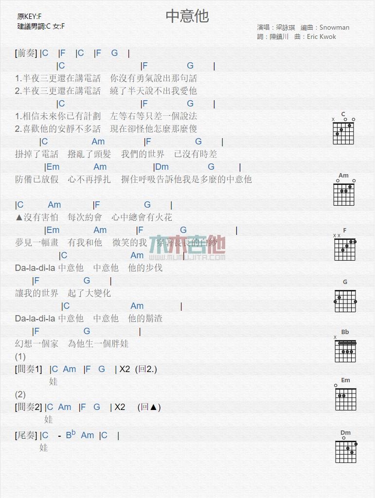 中意他_吉他谱_梁咏琪1
