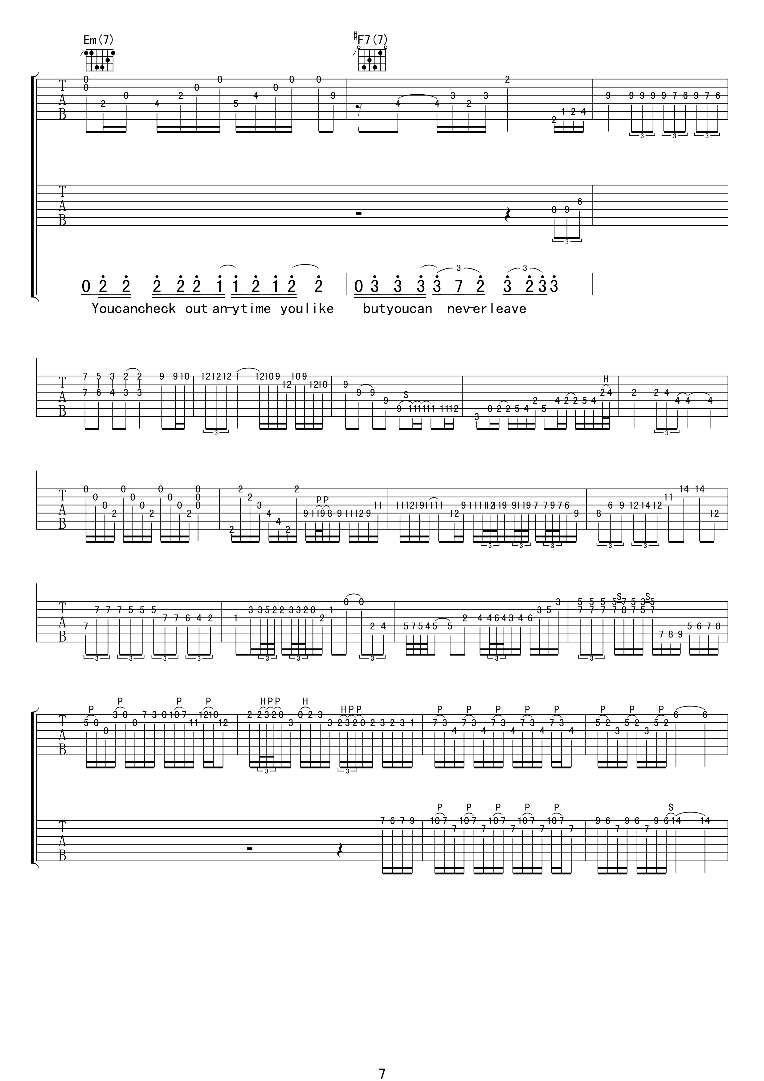 老鹰乐队Hotel California《加州旅馆》D调弹唱吉他六线谱_原版编配7