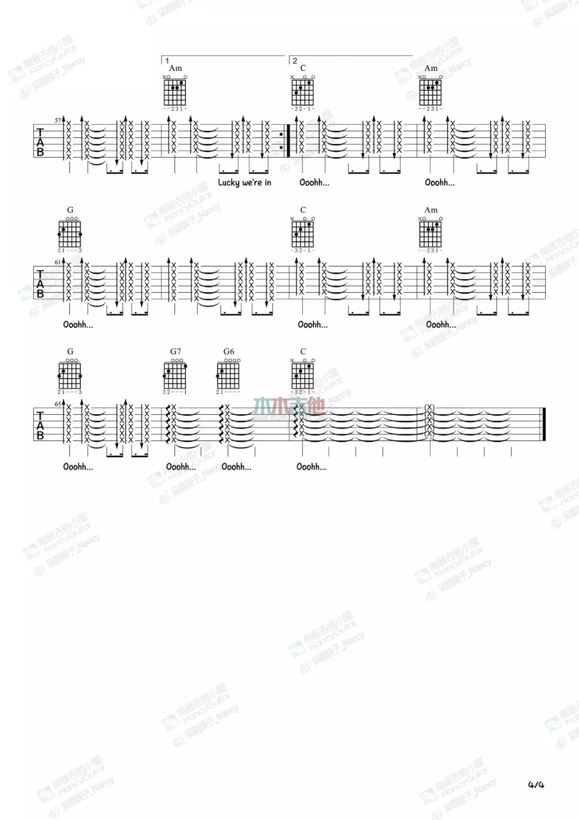 lucky吉他谱 C调六线谱_木木吉他编配_Jason Mraz4