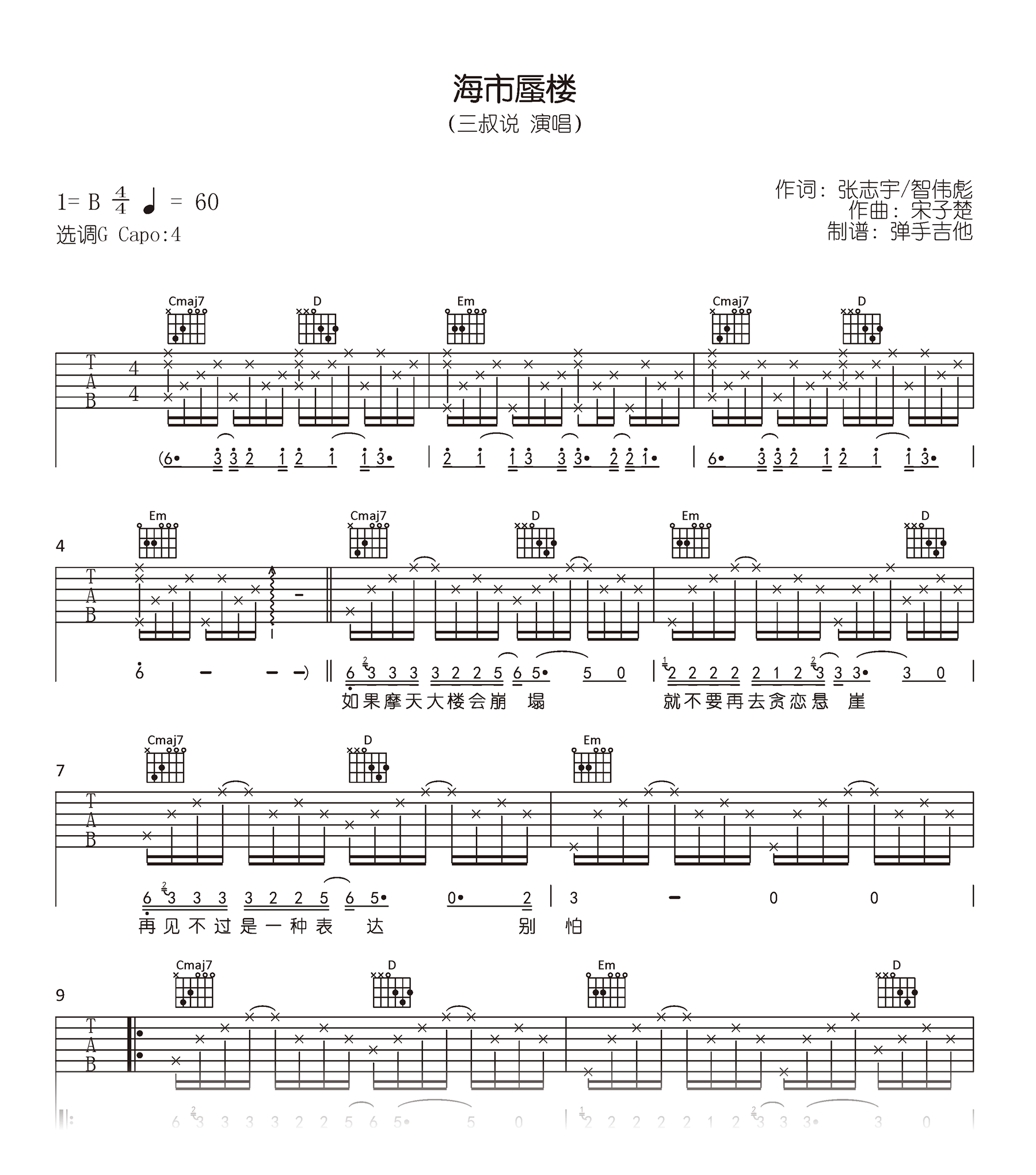 海市蜃楼吉他谱_三叔说_G调弹唱谱_高清六线谱1