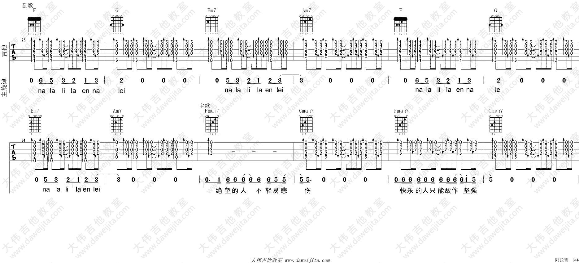 阿善拉吉他谱 C调精选版-贰佰1