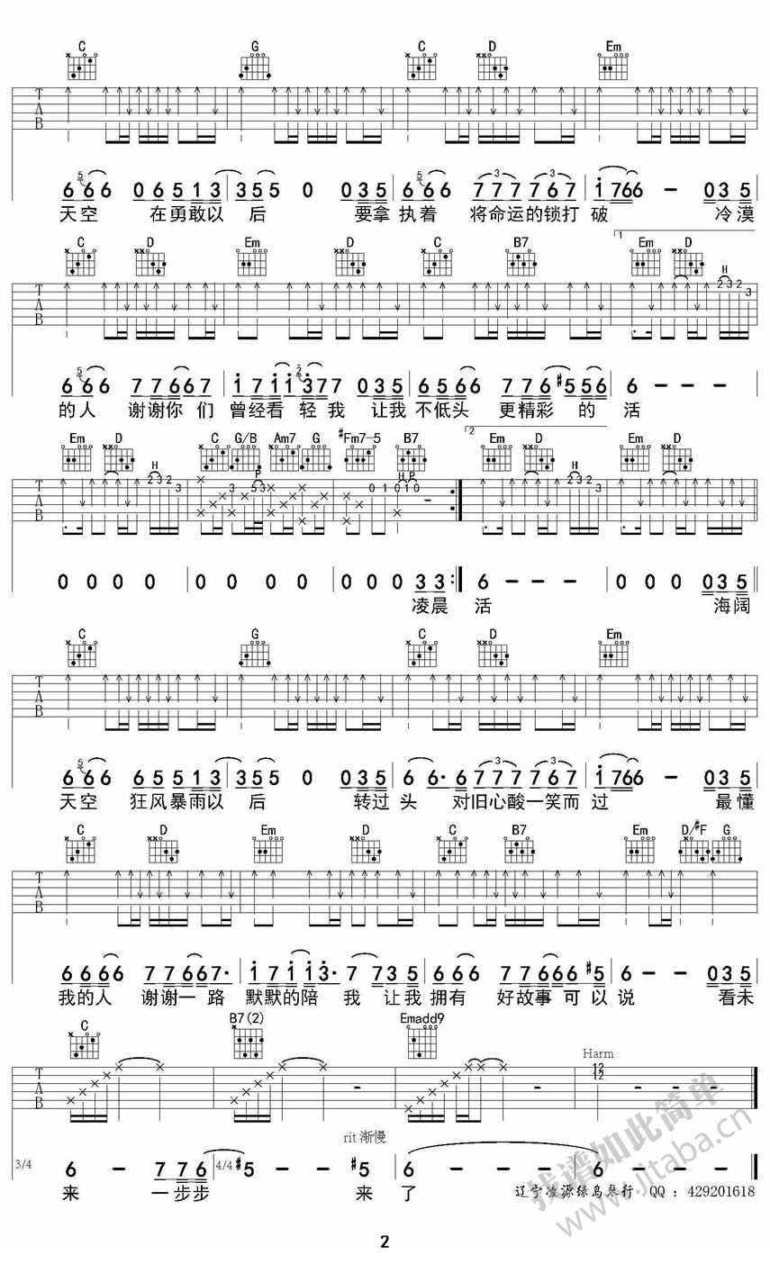 海阔天空吉他谱-信乐团-经典歌曲吉他谱1