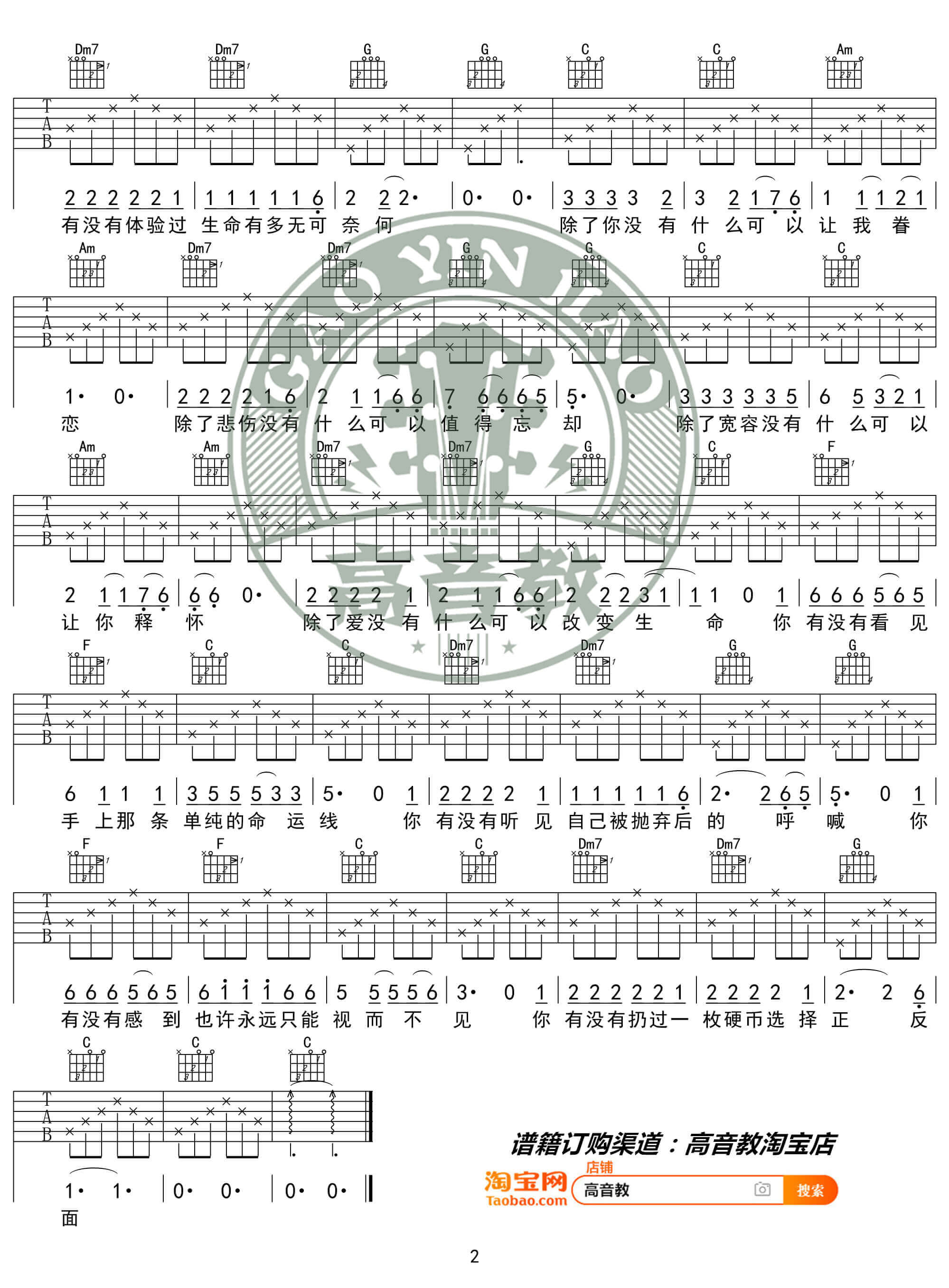 汪峰《硬币》吉他谱-吉他弹唱示范教学-C调入门版-高音教1