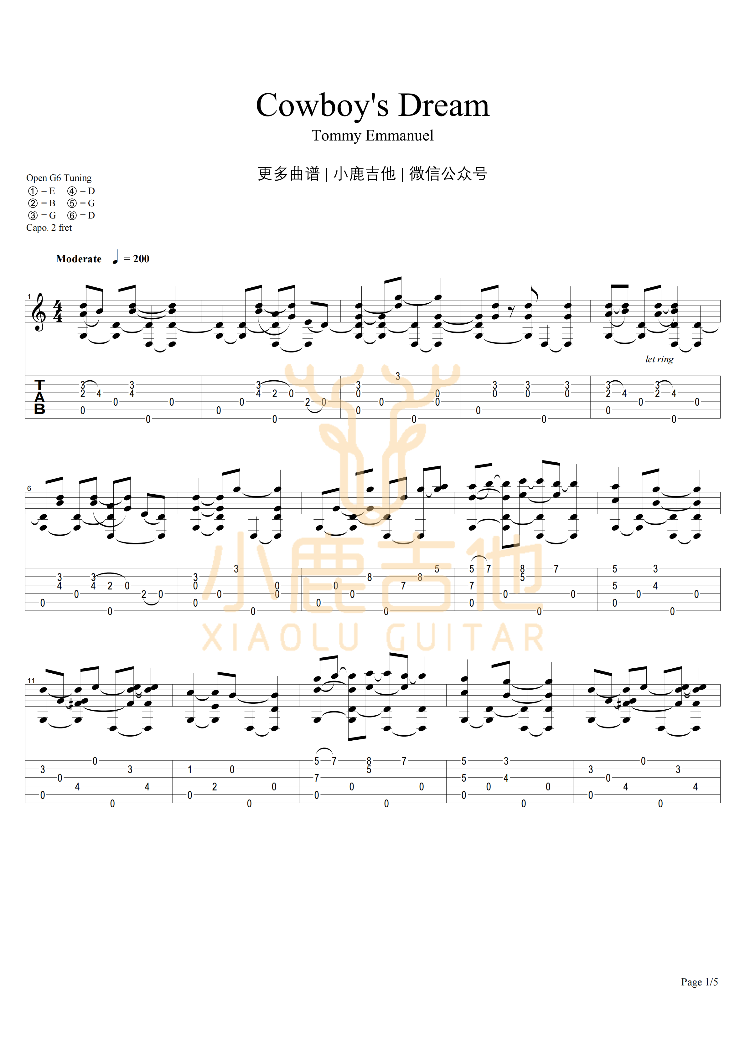 COWBOY'S DREAM-Tommy Emmanuel指弹吉他谱_小鹿吉他1