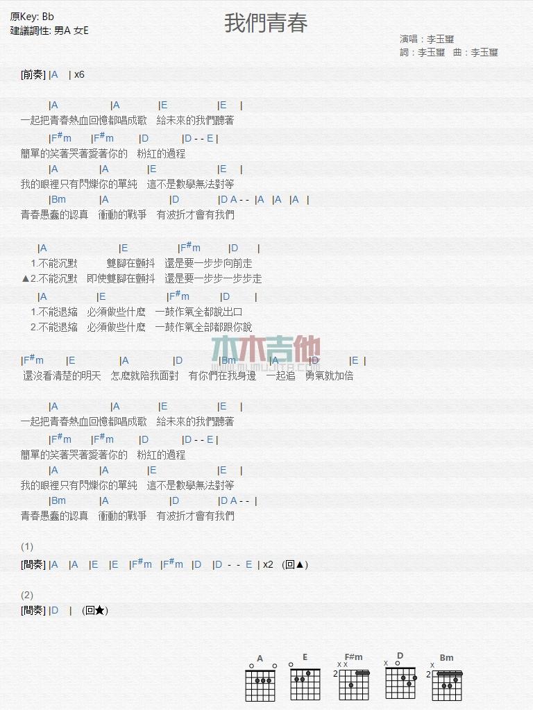 我们青春_吉他谱_李玉玺1