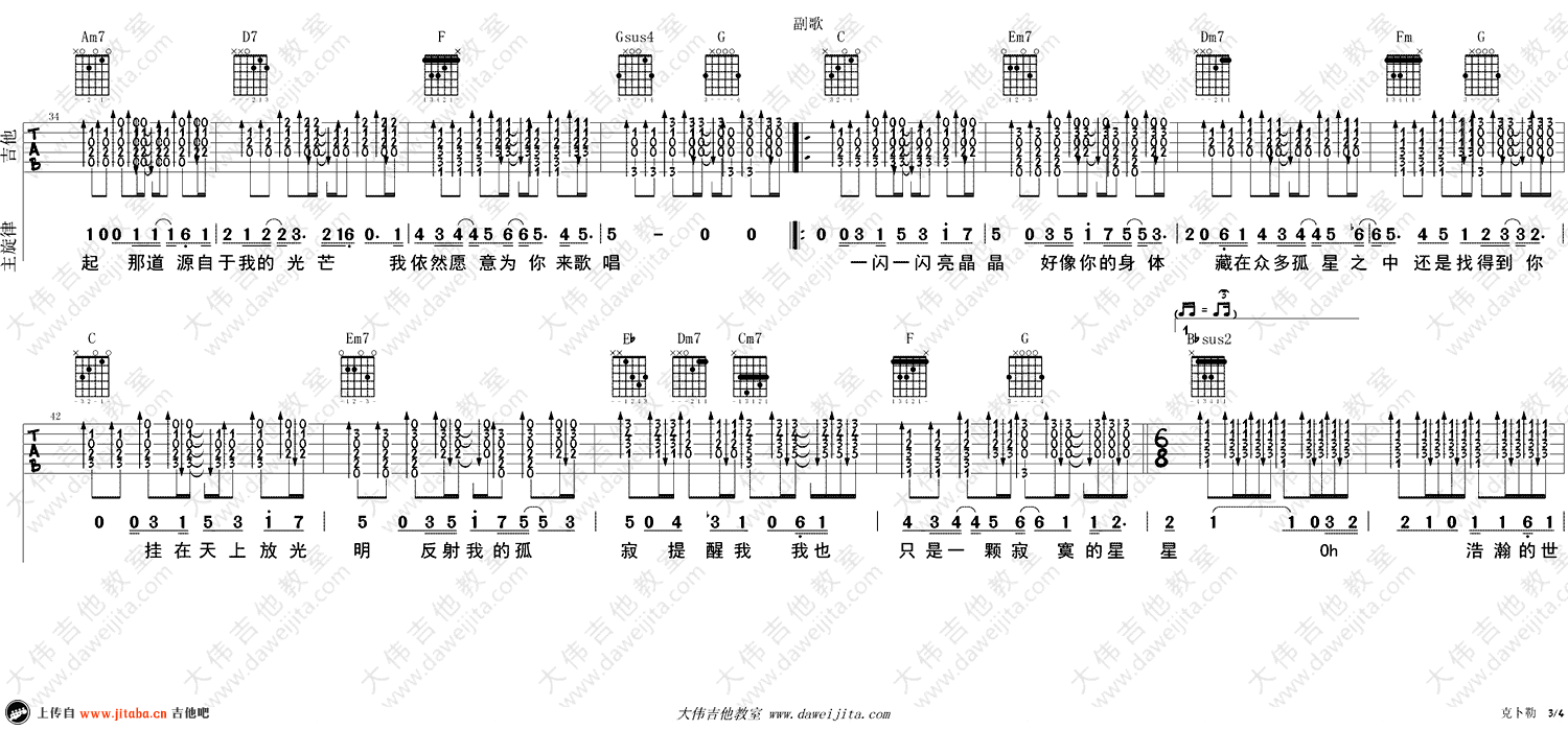 克卜勒吉他谱 C调六线谱 孙燕姿 弹唱视频演示3