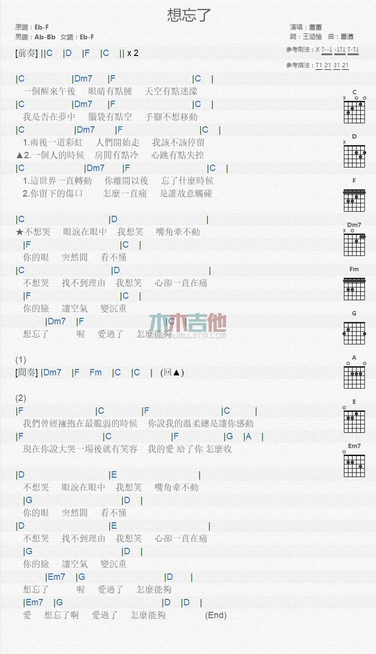 想忘了_吉他谱_萧潇1